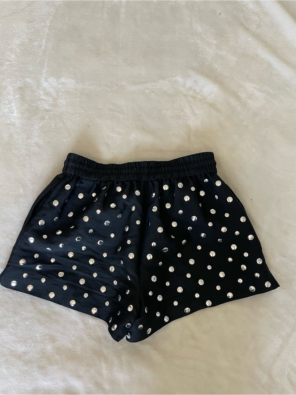 Sandro Black High-Waist Drawstring Shorts with Silver Stud Accents - Picture 8 of 11